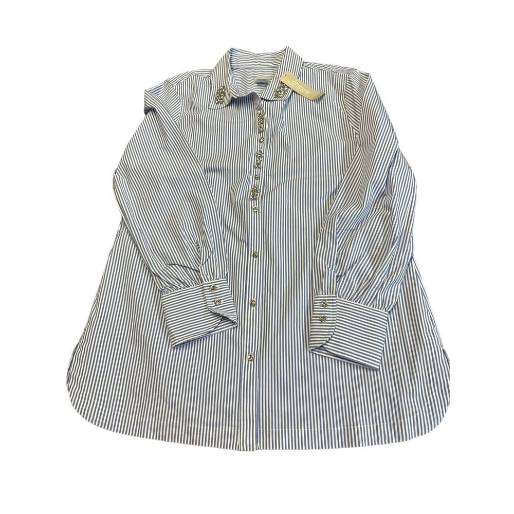 NWT Chicos Blue Button Down Womens Shirt Size 1